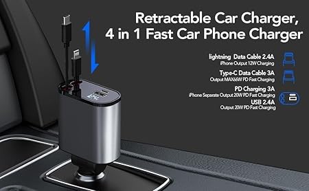 MOXVI 4-in-1 Retractable Car Charger