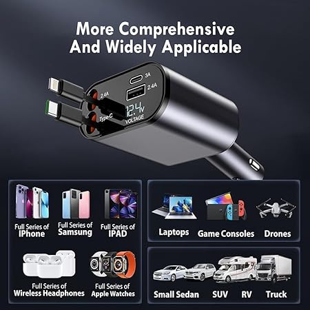 MOXVI 4-in-1 Retractable Car Charger