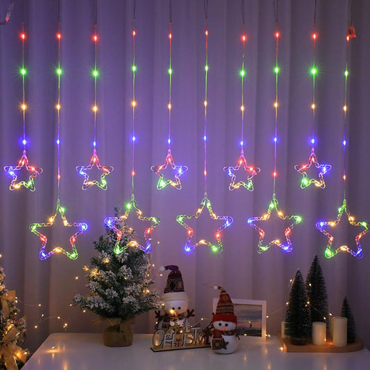 Fairy Star Curtain String LED Lights – 3 Meter Multi-Color Plug-in Decorative Lights with 96 LEDs, (5+5 Star Design) for Christmas Home Decoration