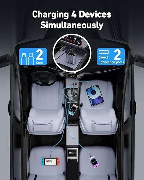 MOXVI 4-in-1 Retractable Car Charger