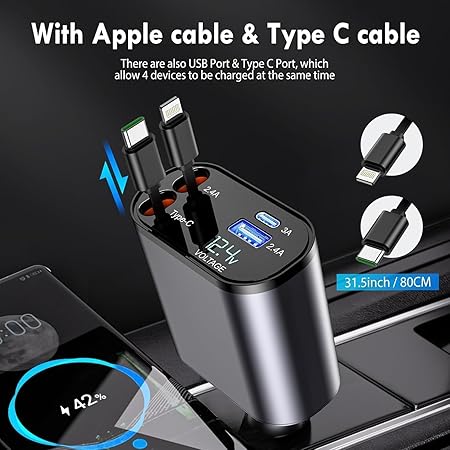 MOXVI 4-in-1 Retractable Car Charger
