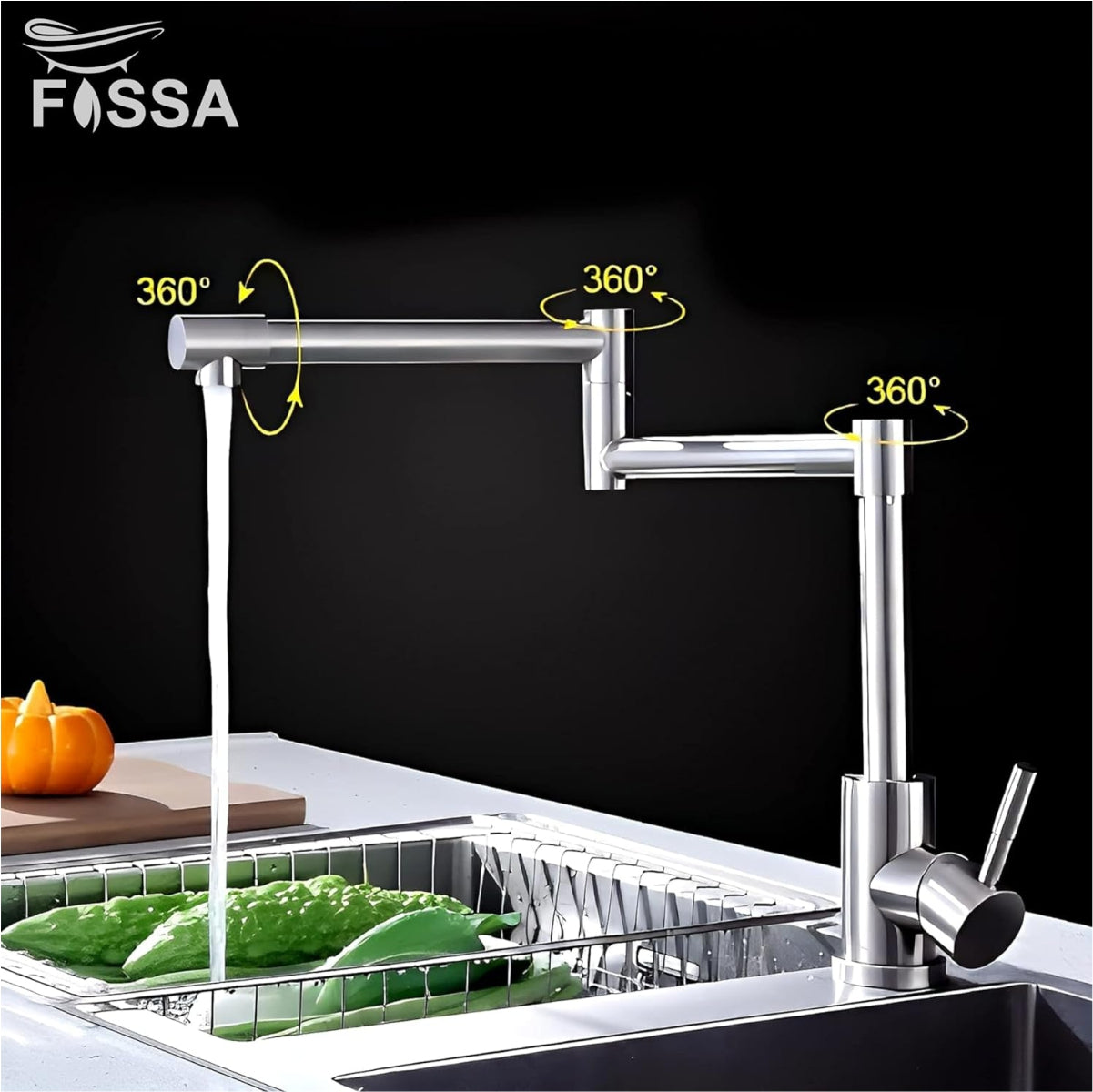 Zig Zag Stainless Steel Deck Mounted Folding Kitchen Faucet