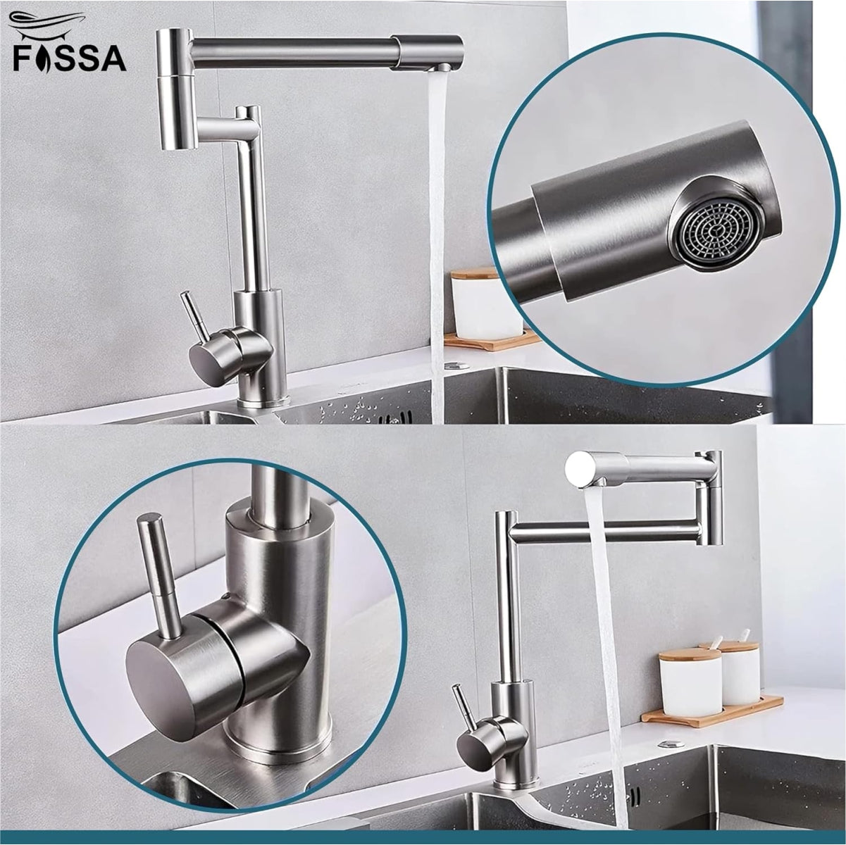 Zig Zag Stainless Steel Deck Mounted Folding Kitchen Faucet