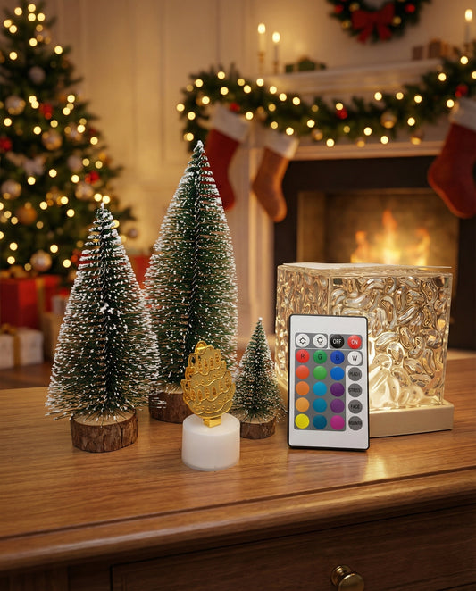 Christmas Crystal LED Lamp Gift Combo – RGB Night Light + Mini Xmas Décor Set