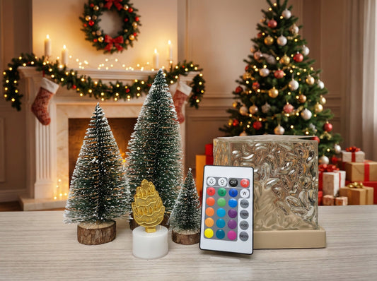 Christmas Crystal LED Lamp Gift Combo – RGB Night Light + Mini Xmas Décor Set